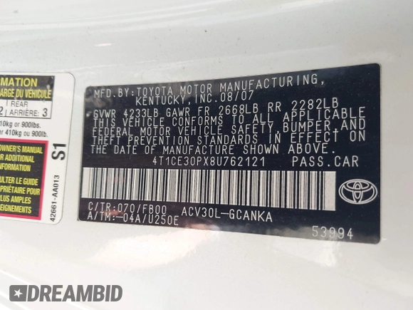 2008 Toyota Solara SE with VIN 4T1CE30PX8U762121, listed as a IAAI auction lot 42731828 with 211,090 mi miles and . Bid and sale history available at DreamBid. Image 9.