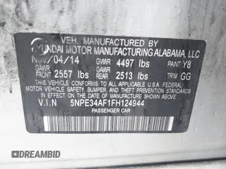 2015 Hyundai Sonata 2.4L Sport with VIN 5NPE34AF1FH124944, listed as a IAAI auction lot 42023381 with 169,376 mi miles. Bid and sale history available at carsss.com. Image 9.