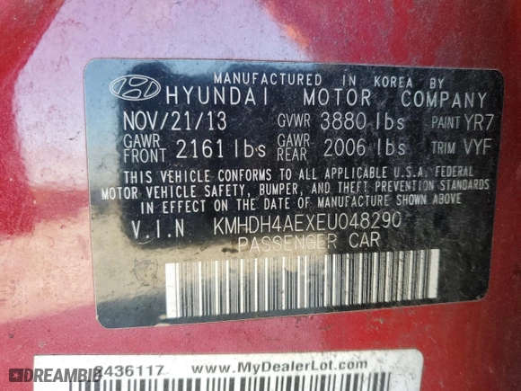 2014 Hyundai Elantra SE with VIN KMHDH4AEXEU048290, listed as a Copart auction lot 44737735 with 129,914 mi miles and Salvage Title. Bid and sale history available at carsss.com. Image 12.