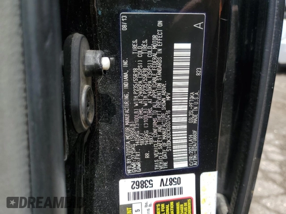 2013 Toyota Sienna XLE with VIN 5TDDK3DCXDS070416, listed as a Copart auction lot 56399655 with 185,597 mi miles and Clean Title. Bid and sale history available at DreamBid. Image 13.