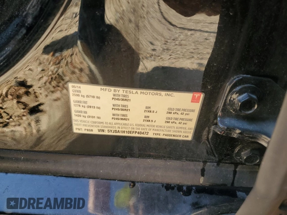 2014 Tesla Model S 60 z VIN 5YJSA1H10EFP40472, wystawiony jako Copart lot #55942595 z przebiegiem 104 241 mil mil oraz Czysty tytuł • Clean title. Historia ofert i sprzedaży dostępna na DreamBid. Obrazek 12.