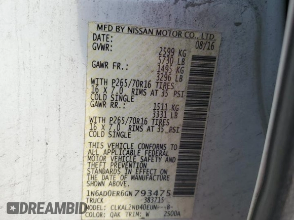 2016 Nissan Frontier S z VIN 1N6AD0ER6GN793475, wystawiony jako Copart lot #85537874 z przebiegiem 86 006 mil mil oraz Szkoda całkowita • Salvage title. Historia ofert i sprzedaży dostępna na DreamBid. Obrazek 13.