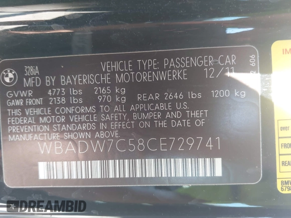 2012 BMW 3 Series 328i z VIN WBADW7C58CE729741, wystawiony jako IAAI lot #42333961 z przebiegiem 147 706 mil mil oraz . Historia ofert i sprzedaży dostępna na DreamBid. Obrazek 9.