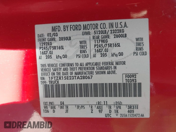 2003 Ford Ranger XL Fleet with VIN 1FTZR15E23TA28067, listed as a IAAI auction lot 40569414 with 114,333 mi miles. Bid and sale history available at carsss.com. Image 9.