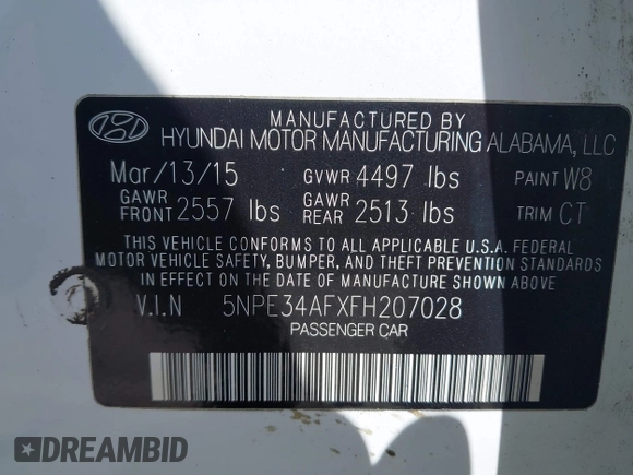 2015 Hyundai Sonata Sport with VIN 5NPE34AFXFH207028, listed as a IAAI auction lot 41930643 with 68,948 mi miles and . Bid and sale history available at DreamBid. Image 9.