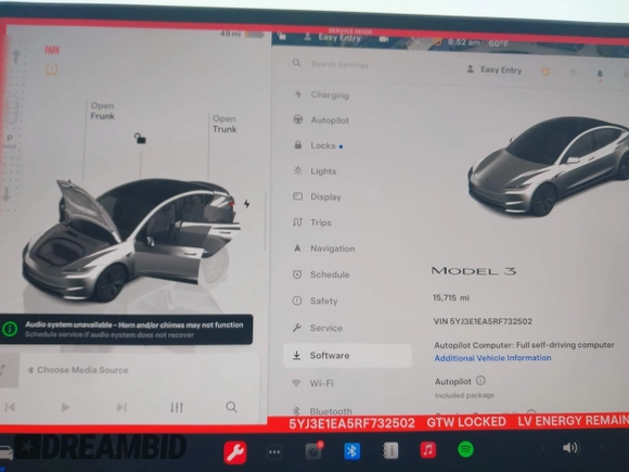2024 Tesla Model 3 z VIN 5YJ3E1EA5RF732502, wystawiony jako IAAI lot #41871400 z przebiegiem 15 715 mil mil oraz . Historia ofert i sprzedaży dostępna na DreamBid. Obrazek 7.
