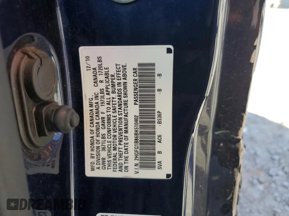 2011 Honda Civic Cpe EX with VIN 2HGFG1B86BH510402, listed as a Copart auction lot 43809325 with 194,931 mi miles and Salvage Title. Bid and sale history available at carsss.com. Image 12.