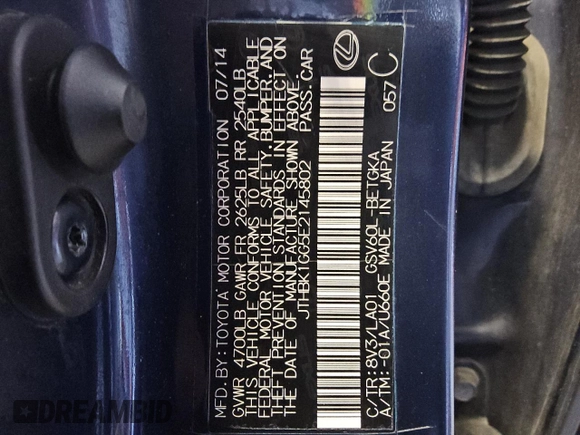 2014 Lexus ES with VIN JTHBK1GG5E2145802, listed as a Copart auction lot 53379535 with 135,054 mi miles and Clean Title. Bid and sale history available at carsss.com. Image 12.