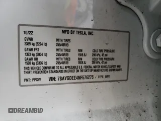 2022 Tesla Model Y Long Range z VIN 7SAYGDEE4NF576275, wystawiony jako Copart lot #53968925 z przebiegiem 30 524 mil mil oraz Szkoda całkowita • Salvage title. Historia ofert i sprzedaży dostępna na DreamBid. Obrazek 13.