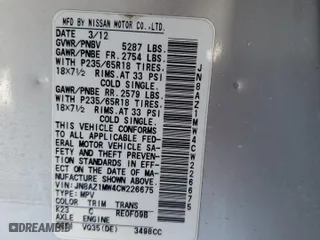 2012 Nissan Murano SV with VIN JN8AZ1MW4CW226675, listed as a Copart auction lot 43904425 with 157,568 mi miles and Salvage Title. Bid and sale history available at carsss.com. Image 13.