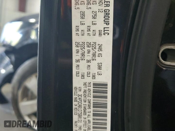 2013 Dodge Journey American Value with VIN 3C4PDCAB1DT580131, listed as a Copart auction lot 78070164 with 145,994 mi miles and Salvage Title. Bid and sale history available at DreamBid. Image 13.