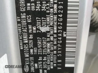 2018 Kia Sorento L with VIN 5XYPG4A36JG429181, listed as a Copart auction lot 50866115 with 41,868 mi miles and Salvage Title. Bid and sale history available at carsss.com. Image 13.