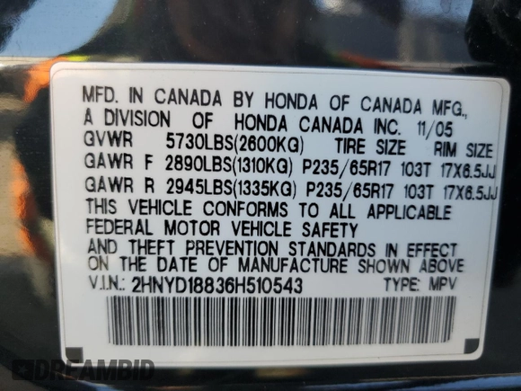 2006 Acura MDX Touring w/Navi with VIN 2HNYD18836H510543, listed as a Copart auction lot 71275524 with 153,416 mi miles and Salvage Title. Bid and sale history available at carsss.com. Image 13.
