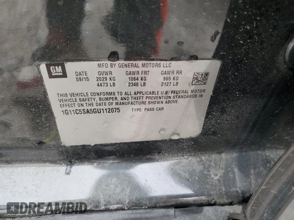 2016 Chevrolet Malibu Limited LT with VIN 1G11C5SA5GU112075, listed as a Copart auction lot 71374114 with 79,326 mi miles and Salvage Title. Bid and sale history available at carsss.com. Image 13.