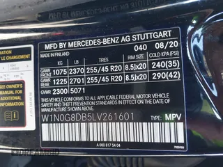 2020 Mercedes-Benz GLC with VIN W1N0G8DB5LV261601, listed as a IAAI auction lot 41123293 with 51,704 mi miles. Bid and sale history available at carsss.com. Image 9.