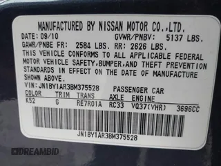 2011 Infiniti M37 with VIN JN1BY1AR3BM375528, listed as a IAAI auction lot 41564370 with 174,701 mi miles. Bid and sale history available at carsss.com. Image 9.