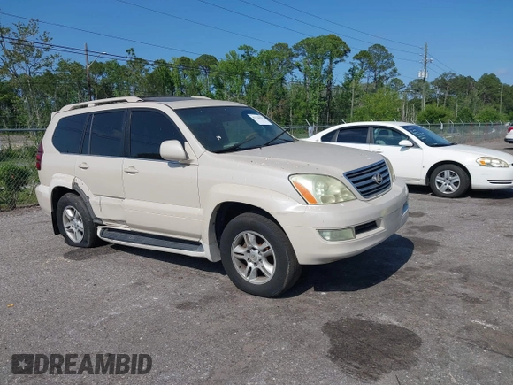 2003 Lexus GX 470 with VIN JTJBT20X630019033, listed as a IAAI auction lot 42128698 with 286,811 mi miles and . Bid and sale history available at DreamBid. Image 1.