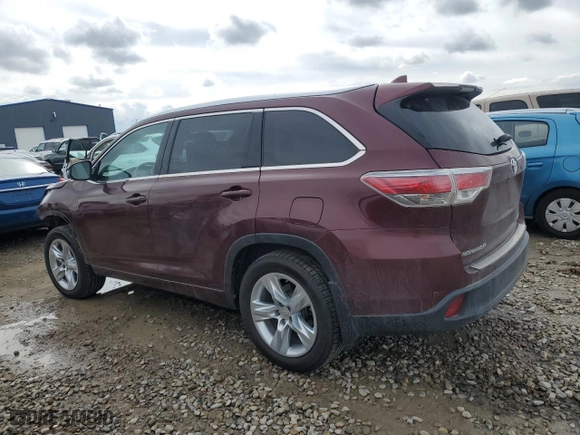 2015 Toyota Highlander Limited with VIN 5TDDKRFH5FS220558, listed as a Copart auction lot 50641505 with 62,447 mi miles and Salvage Title. Bid and sale history available at carsss.com. Image 2.