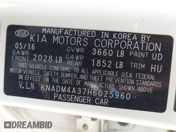 2017 Kia Rio LX with VIN KNADM4A37H6025960, listed as a IAAI auction lot 41975223 with 112,474 mi miles. Bid and sale history available at carsss.com. Image 9.
