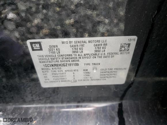 2016 Chevrolet Silverado 1500 LT with VIN 1GCVKREH2GZ181109, listed as a Copart auction lot 51897565 with 165,704 mi miles and Salvage Title. Bid and sale history available at carsss.com. Image 12.
