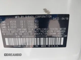 2019 Subaru Legacy Limited with VIN 4S3BNAN62K3033208, listed as a IAAI auction lot 42313594 with 16,470 mi miles and . Bid and sale history available at DreamBid. Image 9.