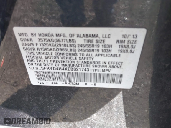 2014 Acura MDX Tech Pkg with VIN 5FRYD4H4XEB021743, listed as a IAAI auction lot 42034827 with 249,440 mi miles. Bid and sale history available at carsss.com. Image 9.