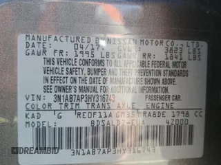 2017 Nissan Sentra S with VIN 3N1AB7AP3HY316743, listed as a Copart auction lot 76824164 with 112,575 mi miles and Salvage Title. Bid and sale history available at DreamBid. Image 13.