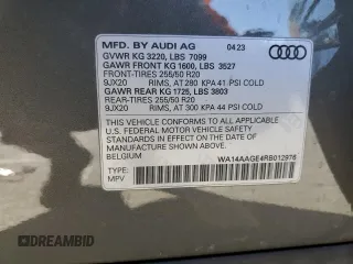 2024 Audi Q8 e-tron Premium z VIN WA14AAGE4RB012976, wystawiony jako Copart lot #46000915 z przebiegiem 42 333 mil mil oraz Szkoda całkowita • Salvage title. Historia ofert i sprzedaży dostępna na DreamBid. Obrazek 14.