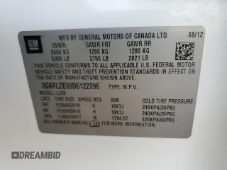 2013 GMC Terrain Denali z VIN 2GKFLZE39D6122396, wystawiony jako Copart lot #56058305 z przebiegiem 123 858 mil mil oraz Szkoda całkowita • Salvage title. Historia ofert i sprzedaży dostępna na DreamBid. Obrazek 12.