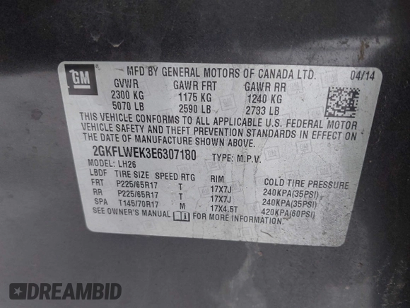 2014 GMC Terrain SLE с VIN 2GKFLWEK3E6307180, выставлен на аукционе IAAI как лот 41463133 с пробегом 95 822 миль миль и . История ставок и продаж доступна на DreamBid. Изображение 9.