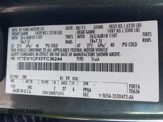 2015 Ford F-150 XL with VIN 1FTEW1CPXFFC36244, listed as a IAAI auction lot 41536223 with 122,351 mi miles. Bid and sale history available at carsss.com. Image 9.