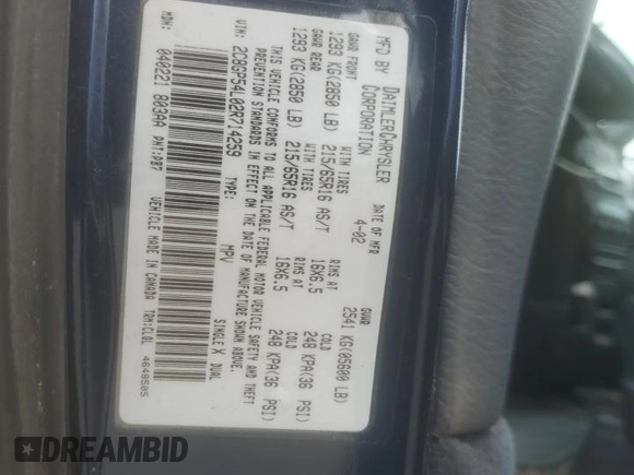 2002 Chrysler Town & Country LXi with VIN 2C8GP54L02R714259, listed as a Copart auction lot 64432084 with 186,781 mi miles and Salvage Title. Bid and sale history available at carsss.com. Image 15.
