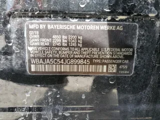 2018 BMW 5 Series 530i with VIN WBAJA5C54JG899845, listed as a Copart auction lot 48994145 with 57,379 mi miles and Salvage Title. Bid and sale history available at DreamBid. Image 12.
