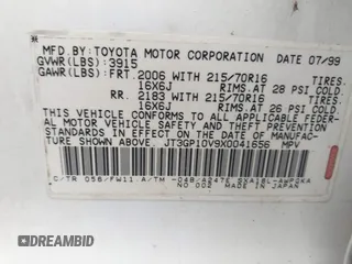 1999 Toyota RAV4 with VIN JT3GP10V9X0041656, listed as a IAAI auction lot 41447012 with 8,845 mi miles and . Bid and sale history available at DreamBid. Image 9.