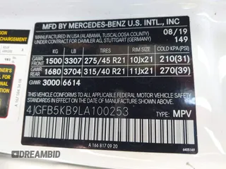 2020 Mercedes-Benz GLE 450 with VIN 4JGFB5KB9LA100253, listed as a IAAI auction lot 40705917 with 50,956 mi miles and . Bid and sale history available at DreamBid. Image 9.