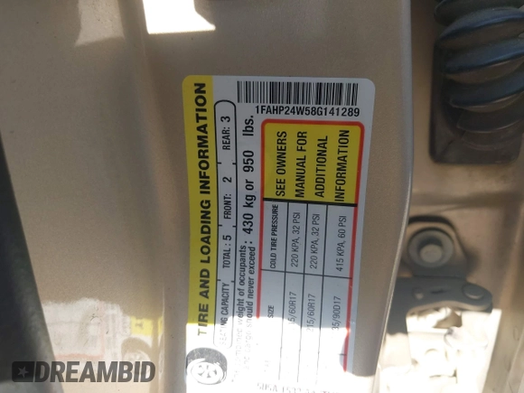 2008 Ford Taurus SEL with VIN 1FAHP24W58G141289, listed as a IAAI auction lot 42176863 with 263,720 mi miles and . Bid and sale history available at DreamBid. Image 9.