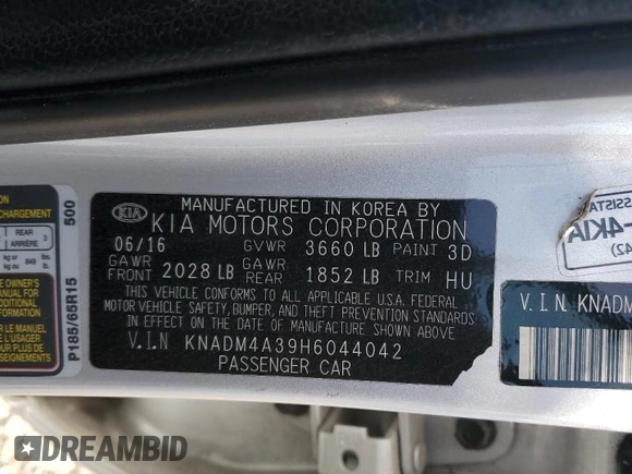 2017 Kia Rio LX z VIN KNADM4A39H6044042, wystawiony jako Copart lot #53063165 z przebiegiem Nie podano mil oraz Szkody całkowita. Historia ofert i sprzedaży dostępna na DreamBid. Obrazek 15.