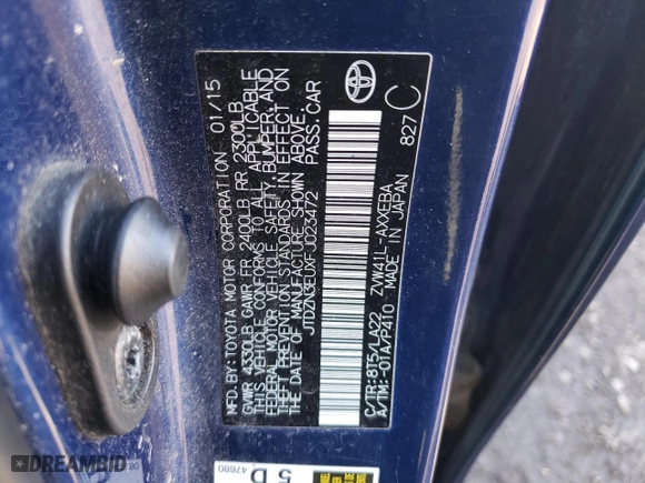 2015 Toyota Prius v Two with VIN JTDZN3EUXFJ023472, listed as a Copart auction lot 52605955 with 223,030 mi miles and Clean Title. Bid and sale history available at carsss.com. Image 12.