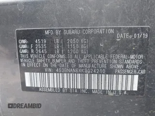 2019 Subaru Legacy Limited with VIN 4S3BNAN6XK3024210, listed as a IAAI auction lot 42303381 with 146,816 mi miles and . Bid and sale history available at DreamBid. Image 9.