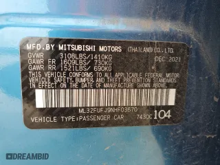 2022 Mitsubishi Mirage G4 ES with VIN ML32FUFJ9NHF03670, listed as a Copart auction lot 70931214 with 65,341 mi miles and Salvage Title. Bid and sale history available at carsss.com. Image 12.