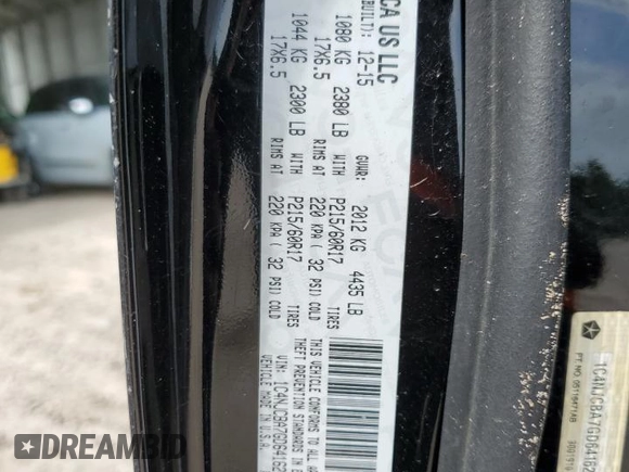 2016 Jeep Compass Sport with VIN 1C4NJCBA7GD641627, listed as a Copart auction lot 59465794 with Not Provided miles and Non Repairable. Bid and sale history available at DreamBid. Image 12.