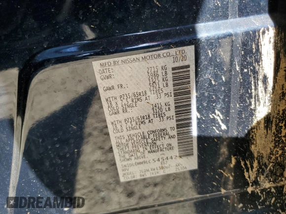 2020 Infiniti QX60 Luxe z VIN 5N1DL0MM9LC545442, wystawiony jako Copart lot #48578515 z przebiegiem 90 707 mil mil oraz Szkoda całkowita • Salvage title. Historia ofert i sprzedaży dostępna na DreamBid. Obrazek 14.