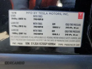 2016 Tesla Model S 90D with VIN 5YJSA1E20GF169954, listed as a Copart auction lot 61974475 with 124,560 mi miles and Salvage title. Bid and sale history available at DreamBid. Image 13.