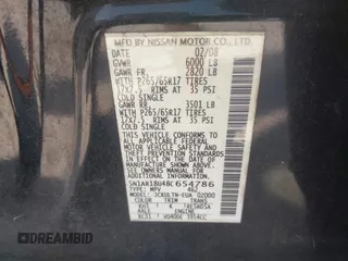 2008 Nissan Pathfinder LE with VIN 5N1AR18U48C654786, listed as a IAAI auction lot 42594509 with 181,691 mi miles and . Bid and sale history available at DreamBid. Image 9.