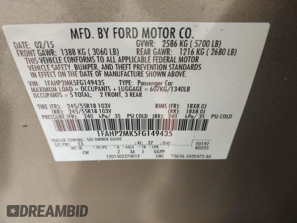 2015 Ford Police Interceptor с VIN 1FAHP2MK5FG149435, выставлен на аукционе IAAI как лот 42391863 с пробегом 115 224 миль миль и . История ставок и продаж доступна на DreamBid. Изображение 9.
