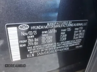 2023 Hyundai Santa Fe Limited with VIN 5NMS4DALXPH641406, listed as a Copart auction lot 48436055 with 43,382 mi miles and Salvage Title. Bid and sale history available at carsss.com. Image 14.