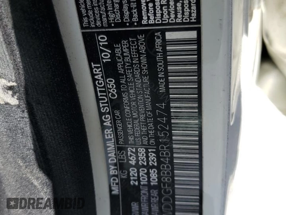 2011 Mercedes-Benz C 300 Sport with VIN WDDGF8BB4BR152474, listed as a Copart auction lot 55086685 with 192,748 mi miles and Salvage title. Bid and sale history available at DreamBid. Image 12.