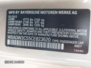 2012 BMW 3 Series 328i with VIN WBADW3C55CE823620, listed as a IAAI auction lot 42546738 with 104,400 mi miles and . Bid and sale history available at DreamBid. Image 9.