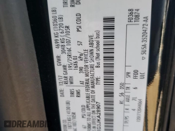 2018 Ford Transit Passenger XL with VIN 1FBVU4XG3JKA28907, listed as a Copart auction lot 69424444 with 61,411 mi miles and Salvage Title. Bid and sale history available at DreamBid. Image 13.