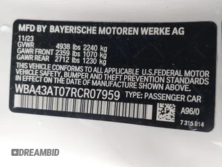 2024 BMW 4 Series 430i xDrive z VIN WBA43AT07RCR07959, wystawiony jako IAAI lot #42778206 z przebiegiem Nie podano mil oraz . Historia ofert i sprzedaży dostępna na DreamBid. Obrazek 9.
